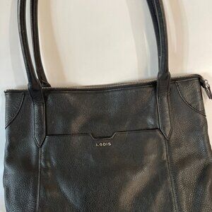 Lodis Leather Tote  Black Tablet Leather Travel Purse Bag Tote Luggage Sleeve